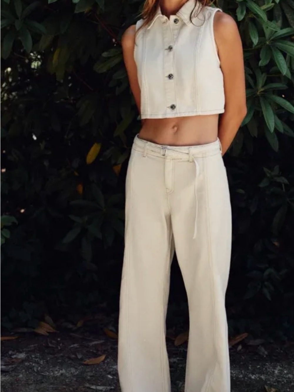 Zara Z1975 Ecru High Waist Bootcut Jeans Belt NWT Sz 6